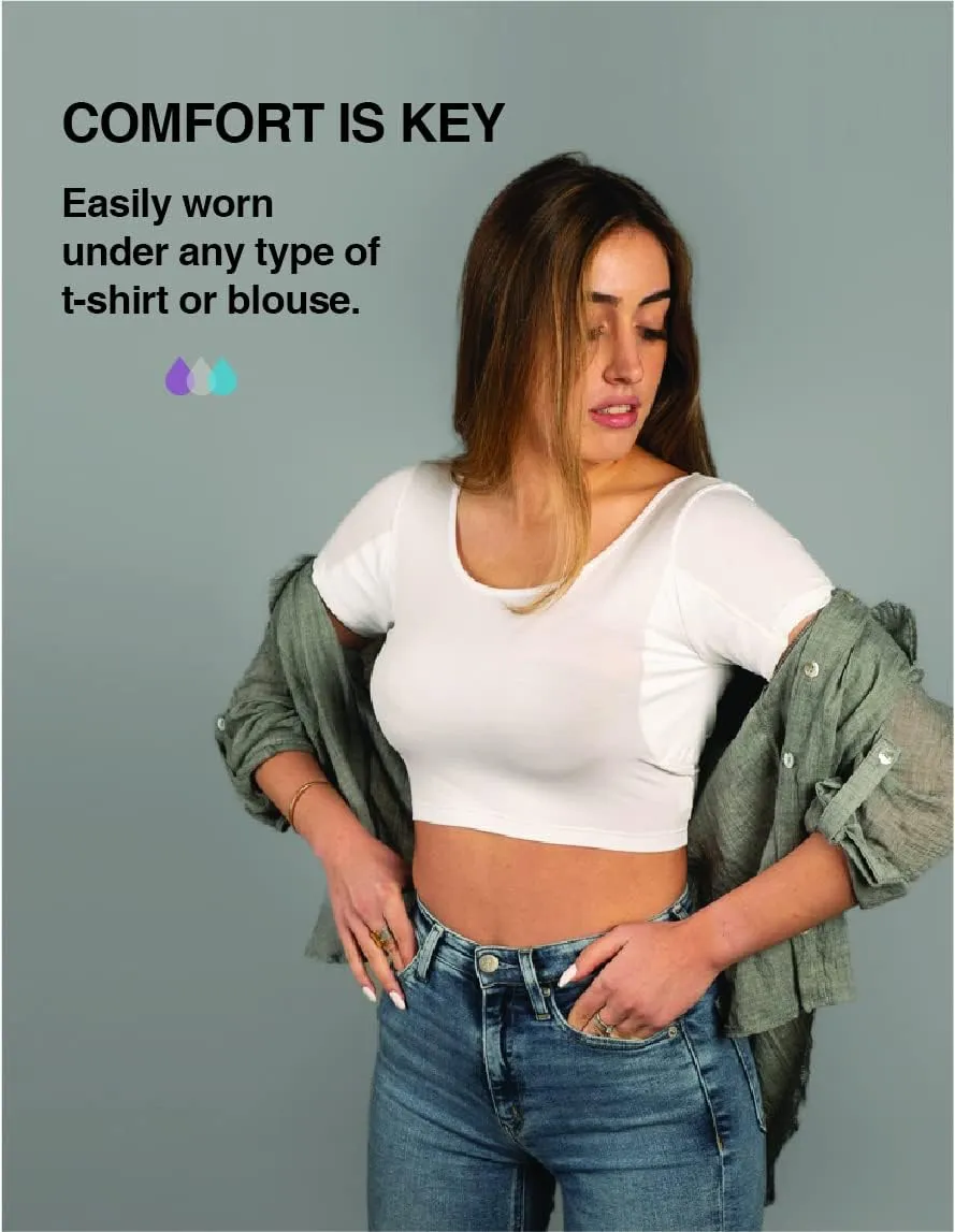 Womens Undershirts - Sweatproof Shirts Women with Underarm Sweat Pads - White