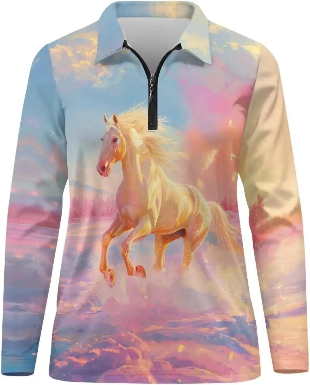 Women's UV Protection Shirts Quarter Zip Pullover Women Long Sleeve Shirts Golf Shirts Workout Tops