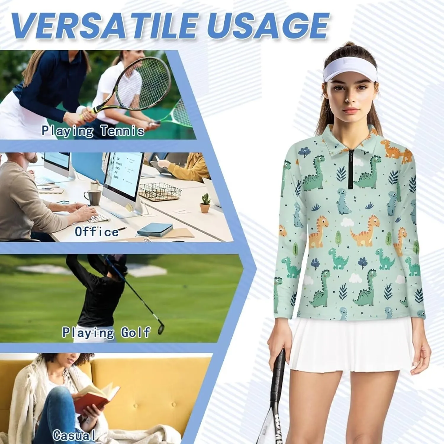 Women's UV Protection Shirts Quarter Zip Pullover Women Long Sleeve Shirts Golf Shirts Workout Tops