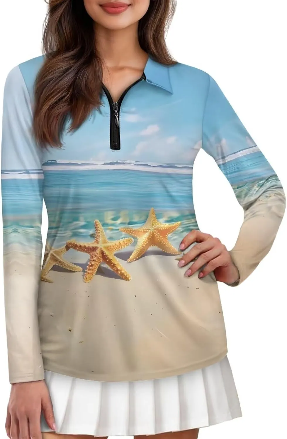 Women's UV Protection Shirts Quarter Zip Pullover Women Long Sleeve Shirts Golf Shirts Workout Tops