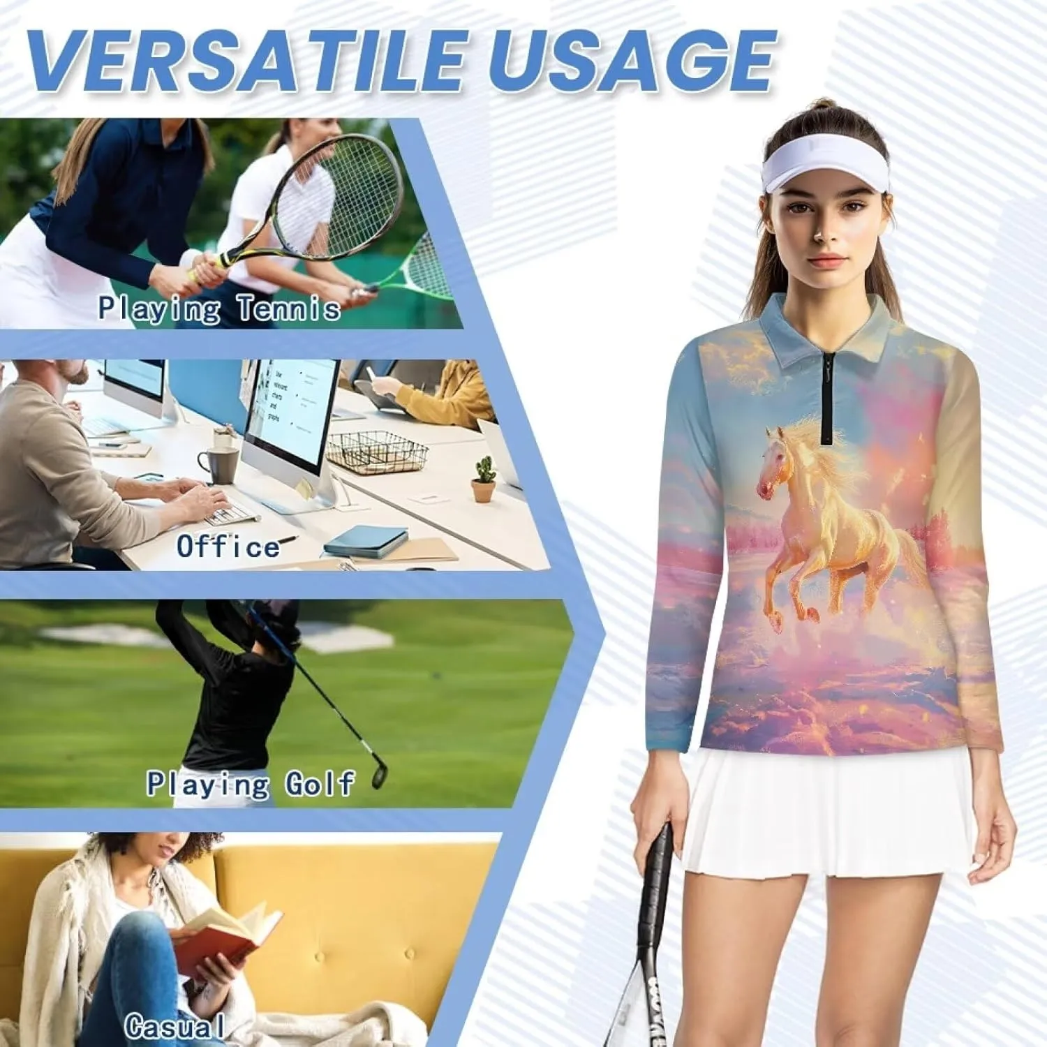 Women's UV Protection Shirts Quarter Zip Pullover Women Long Sleeve Shirts Golf Shirts Workout Tops