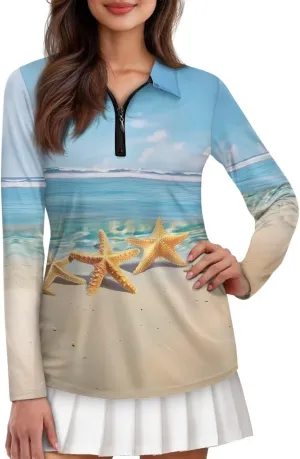 Women's UV Protection Shirts Quarter Zip Pullover Women Long Sleeve Shirts Golf Shirts Workout Tops