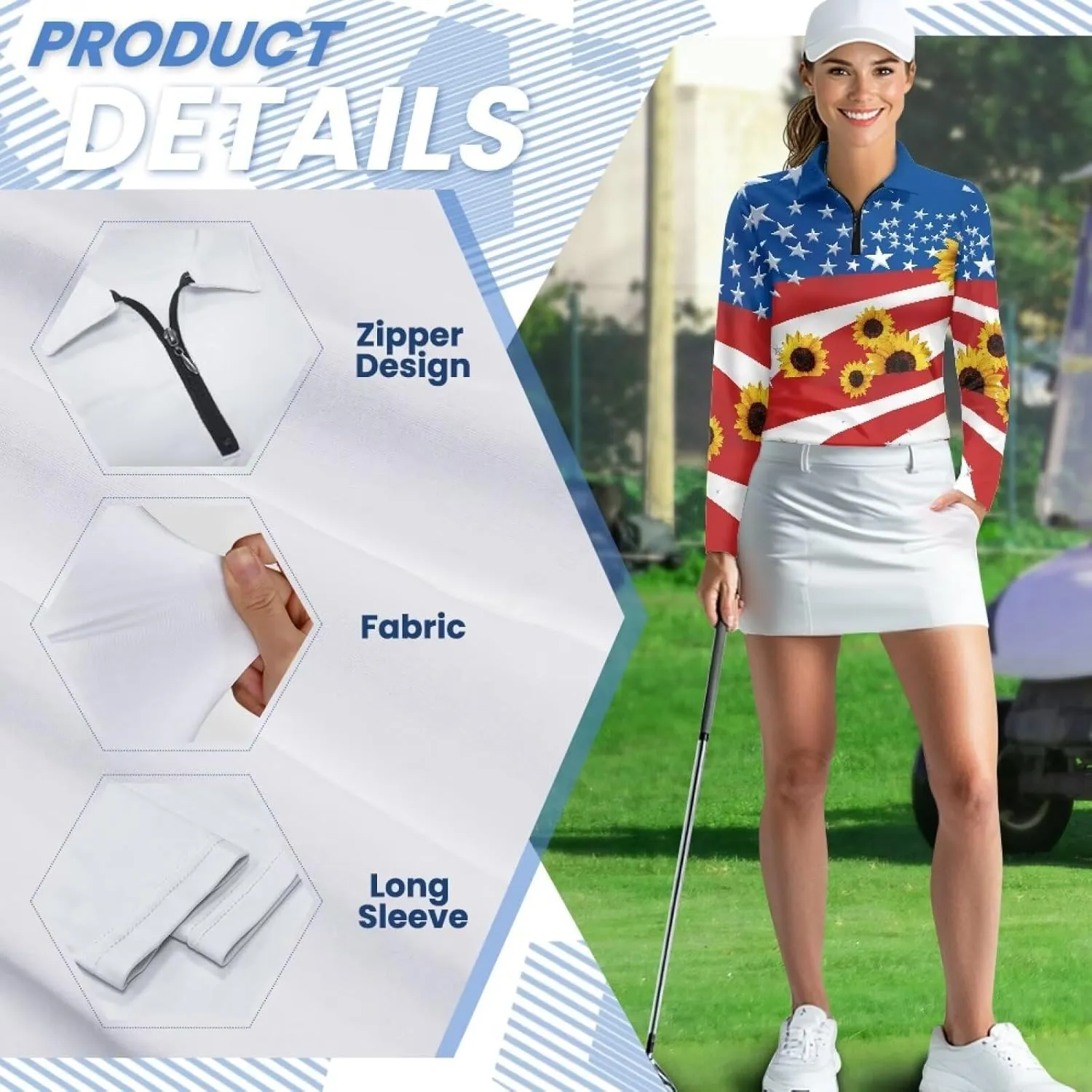 Women's UV Protection Shirts Quarter Zip Pullover Women Long Sleeve Shirts Golf Shirts Workout Tops
