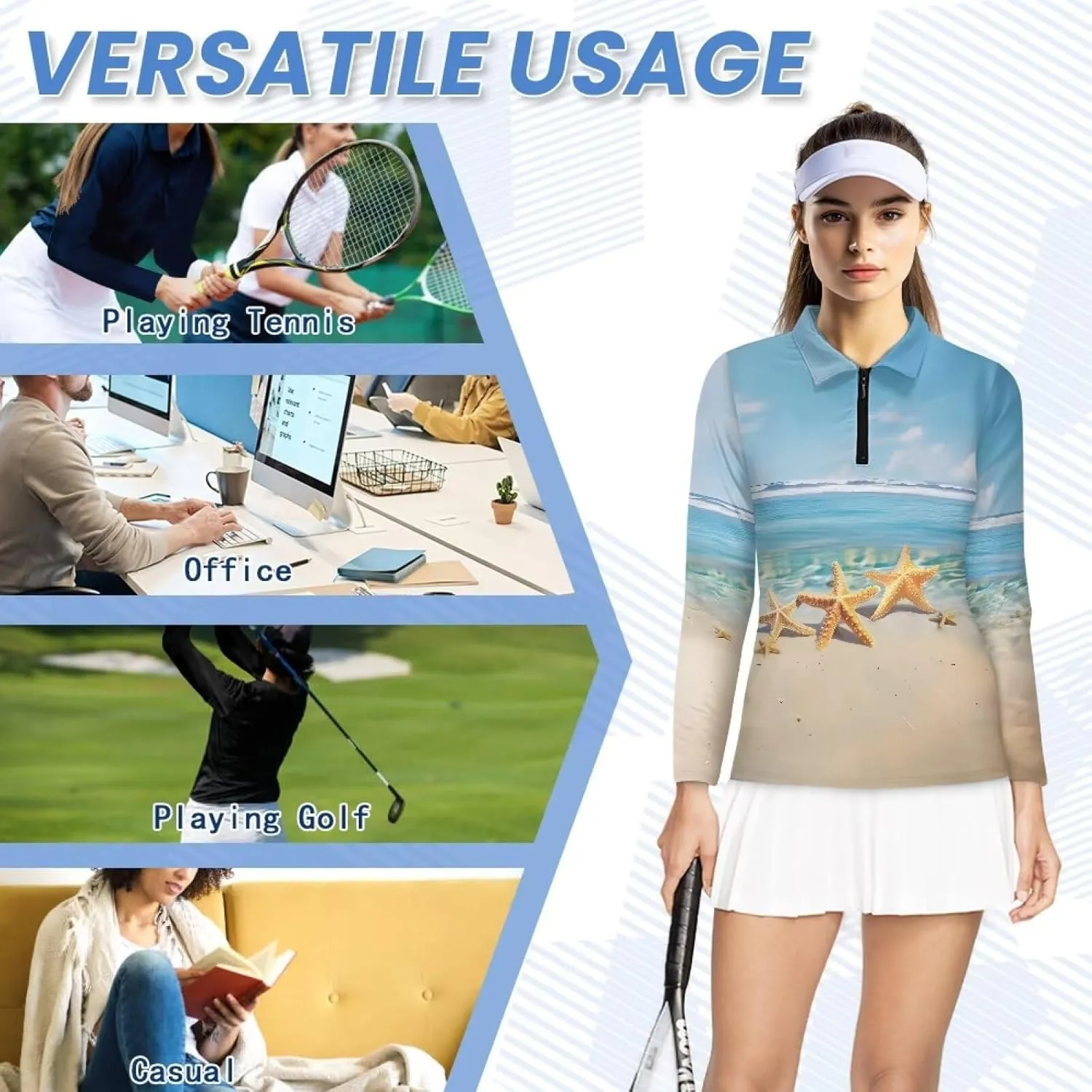 Women's UV Protection Shirts Quarter Zip Pullover Women Long Sleeve Shirts Golf Shirts Workout Tops