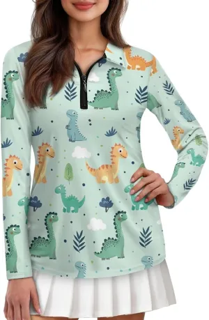 Women's UV Protection Shirts Quarter Zip Pullover Women Long Sleeve Shirts Golf Shirts Workout Tops
