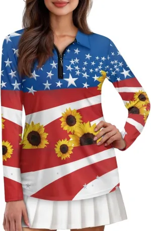 Women's UV Protection Shirts Quarter Zip Pullover Women Long Sleeve Shirts Golf Shirts Workout Tops