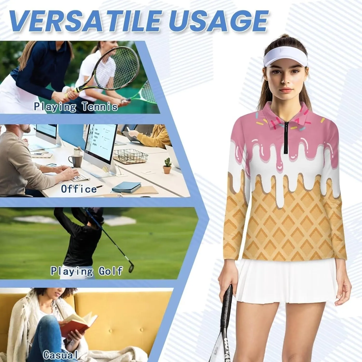Women's UV Protection Shirts Quarter Zip Pullover Women Long Sleeve Shirts Golf Shirts Workout Tops