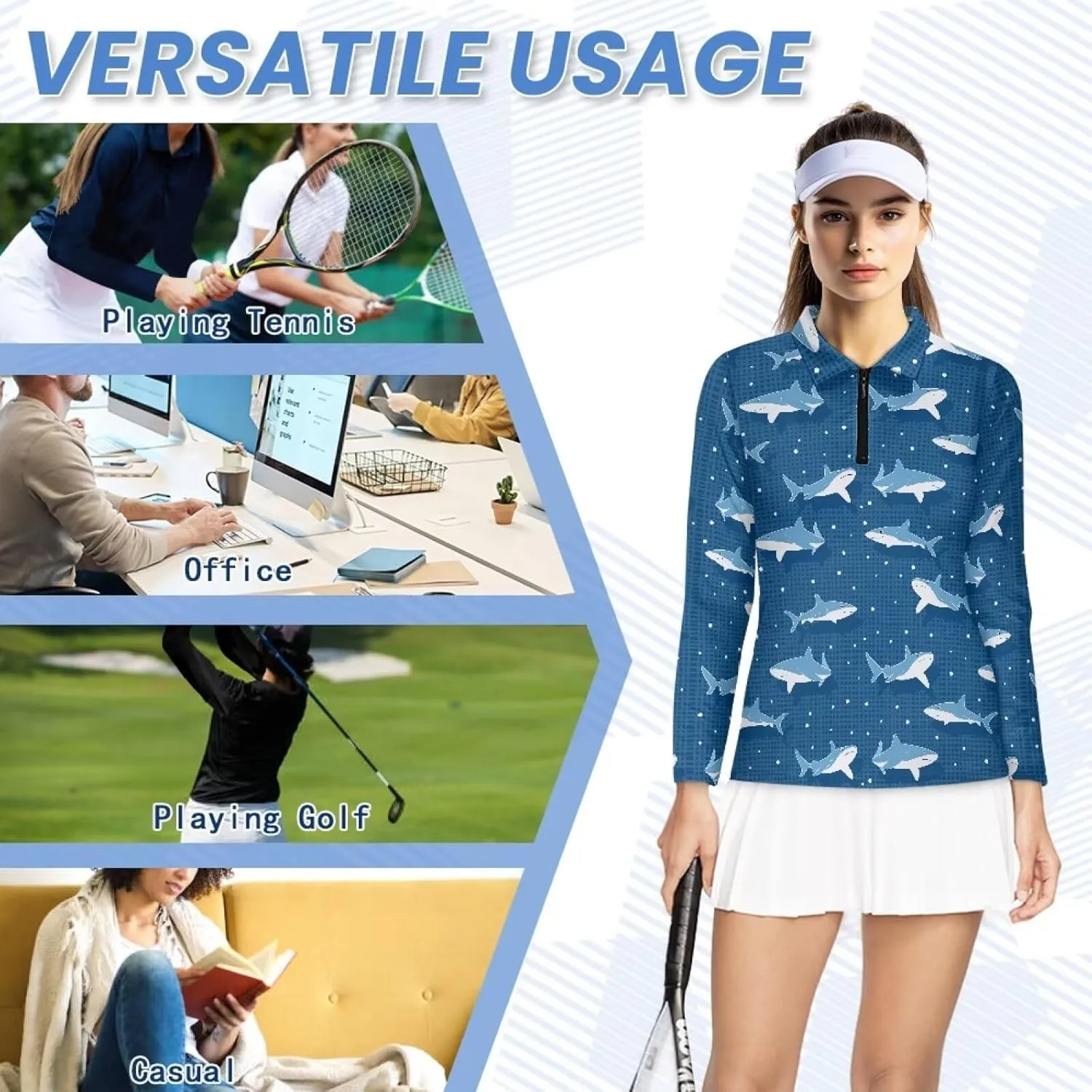 Women's UV Protection Shirts Quarter Zip Pullover Women Long Sleeve Shirts Golf Shirts Workout Tops