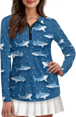 Women's UV Protection Shirts Quarter Zip Pullover Women Long Sleeve Shirts Golf Shirts Workout Tops