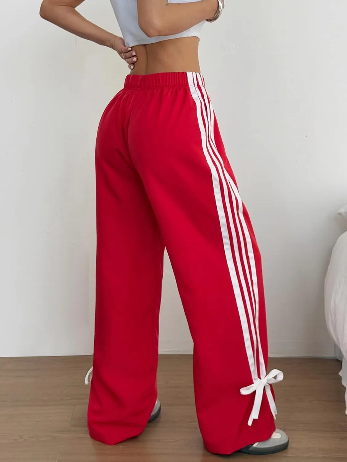 ZAFUL Womens Side Striped Pant Baggy Wide Leg Sweatpants Elastic Waisted Contrast Stripes Loose Fit Trousers