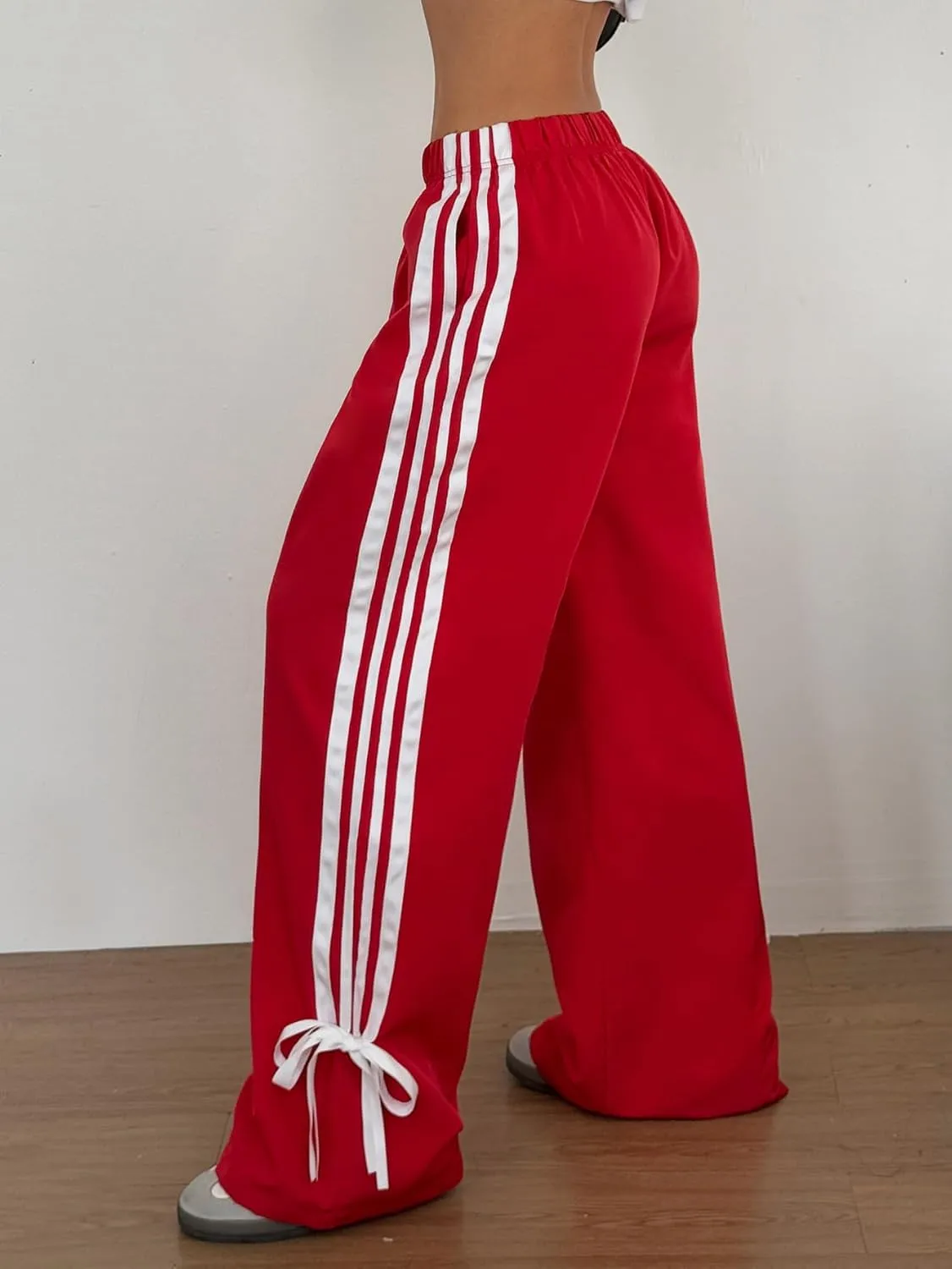 ZAFUL Womens Side Striped Pant Baggy Wide Leg Sweatpants Elastic Waisted Contrast Stripes Loose Fit Trousers