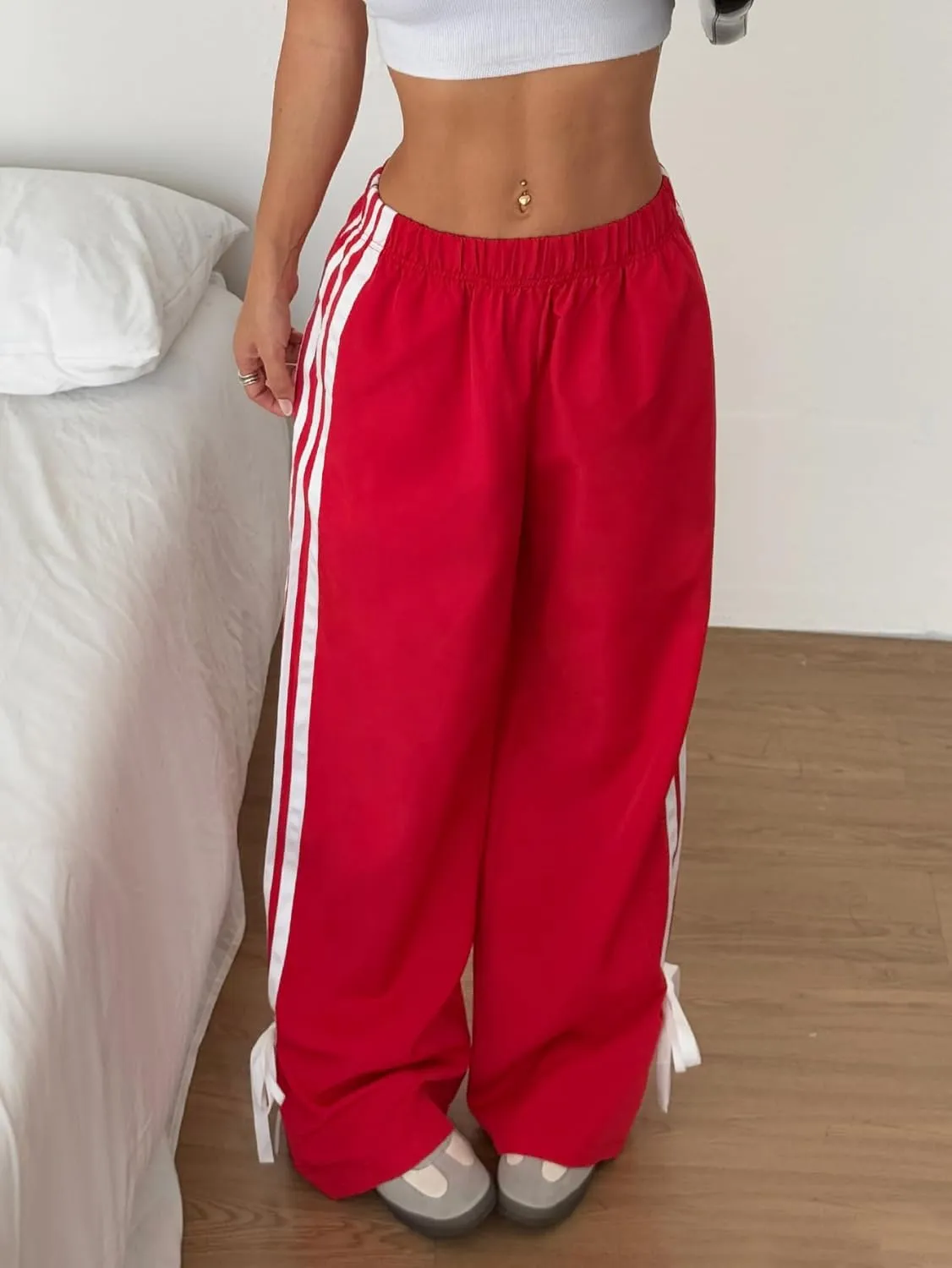 ZAFUL Womens Side Striped Pant Baggy Wide Leg Sweatpants Elastic Waisted Contrast Stripes Loose Fit Trousers