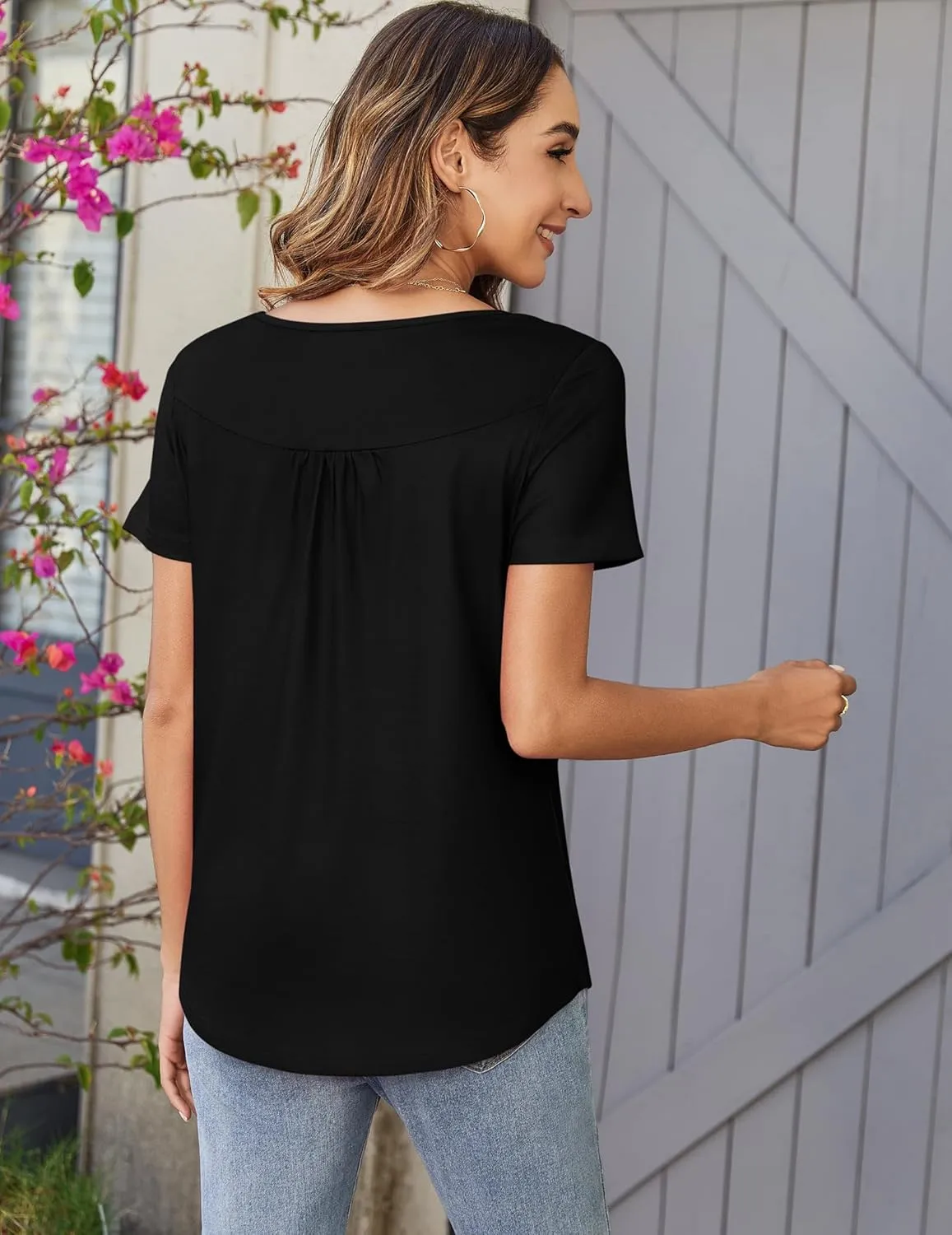 Zeagoo Women Tunic Tops Dressy Casual Summer Short Sleeve Shirts Floral Loose Fit Pleated Boho Top S-XXL