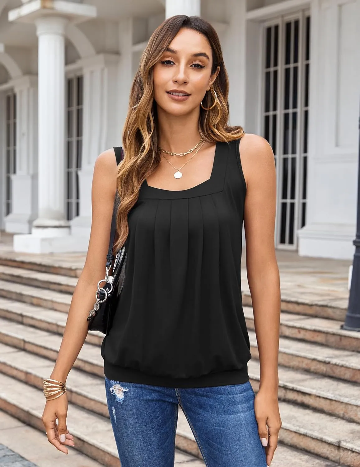 Zeagoo Womens Tank Tops Square Neck Loose Fit Basic Casual Going Out Tops Trendy Summer Sleeveless Shirts