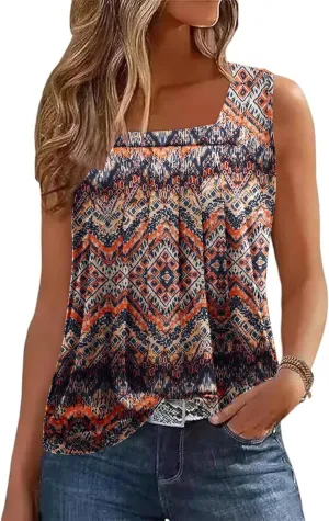 Zeagoo Womens Tank Tops Square Neck Loose Fit Basic Casual Going Out Tops Trendy Summer Sleeveless Shirts