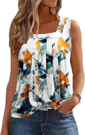 Zeagoo Womens Tank Tops Square Neck Loose Fit Basic Casual Going Out Tops Trendy Summer Sleeveless Shirts