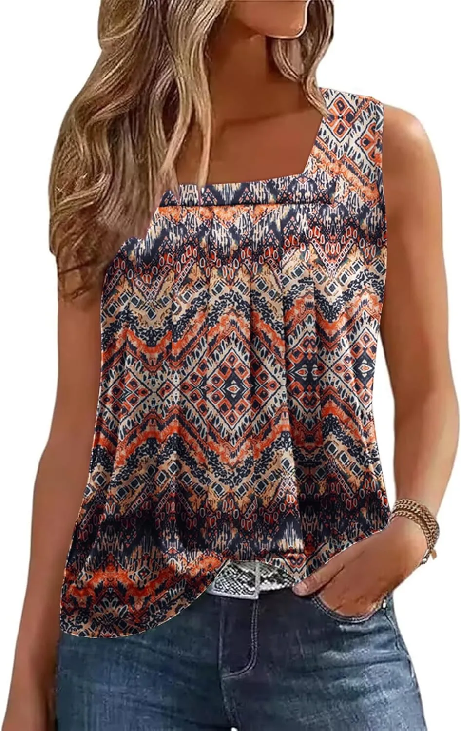 Zeagoo Womens Tank Tops Square Neck Loose Fit Basic Casual Going Out Tops Trendy Summer Sleeveless Shirts